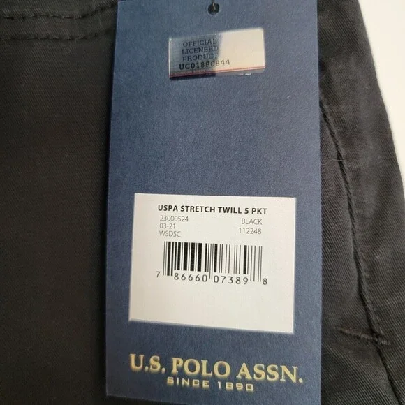 U.S. Polo Assn Jeans Men’s W28/L30 Black Slim Straight Stretch Twill Pants